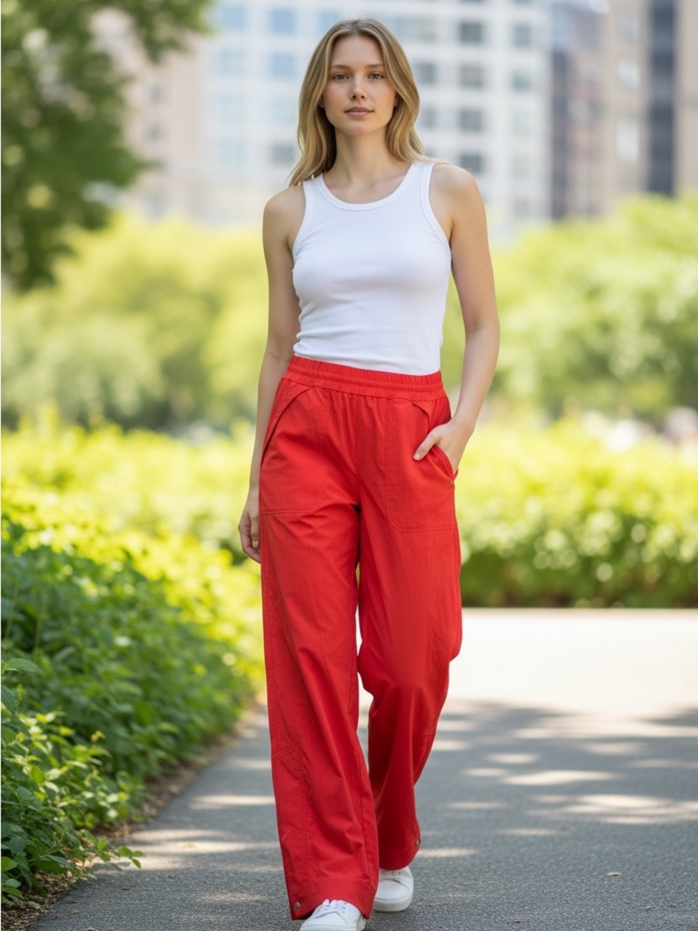 Athleta Trekkie High Rise Parachute Pants Tall Red Size 6T  Wide Leg Like New